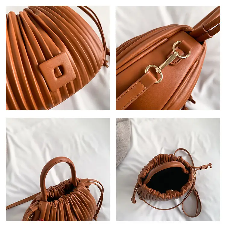Pink Pleated Bucket Bag for Women — feature 19
