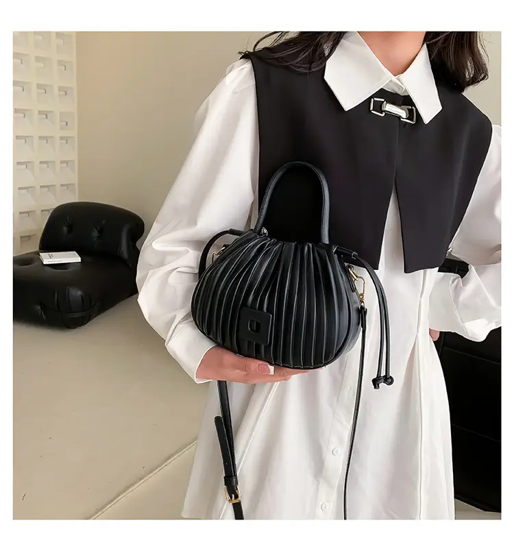 Pink Pleated Bucket Bag for Women — feature 28