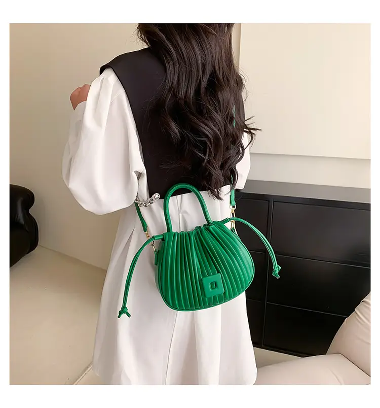 Pink Pleated Bucket Bag for Women — feature 30