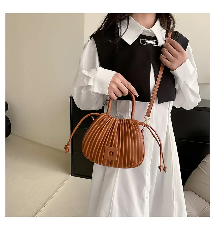 Pink Pleated Bucket Bag for Women — feature 31