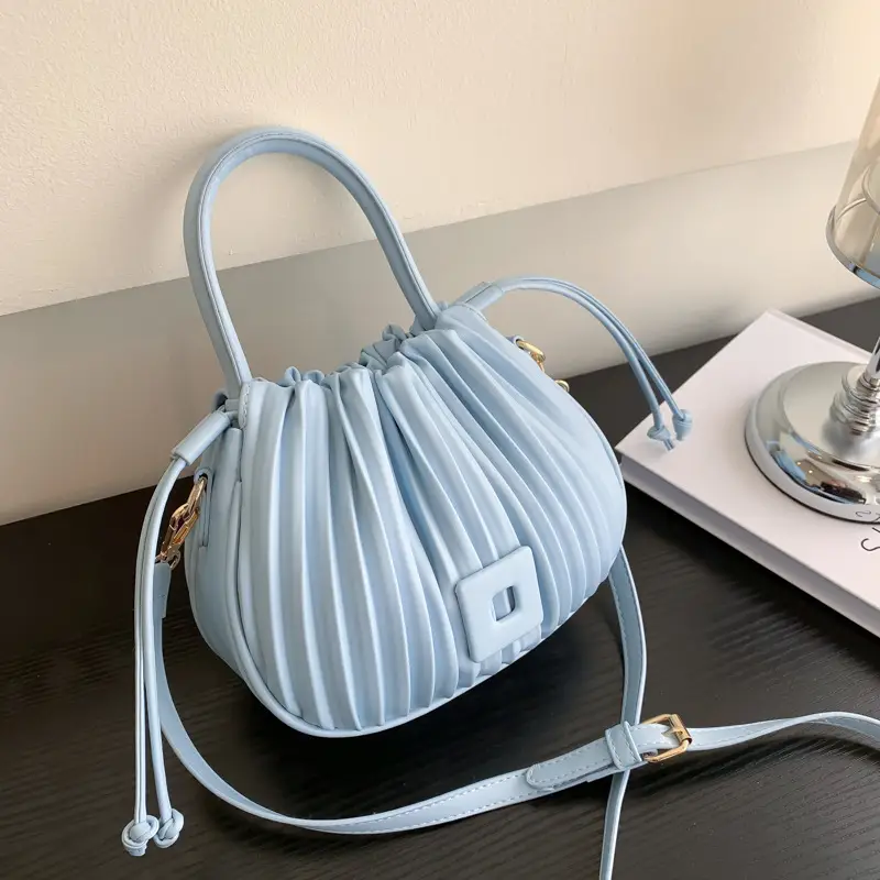 Pink Pleated Bucket Bag for Women