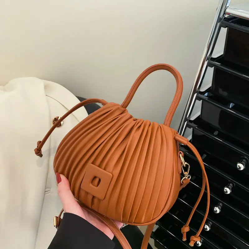 Pink Pleated Bucket Bag for Women