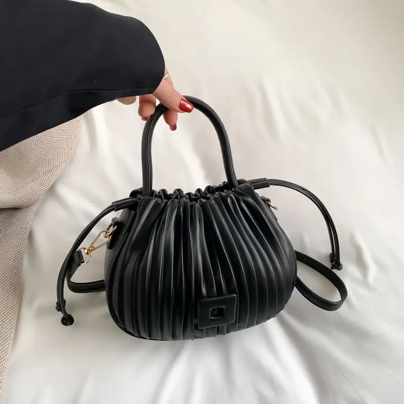 Pink Pleated Bucket Bag for Women