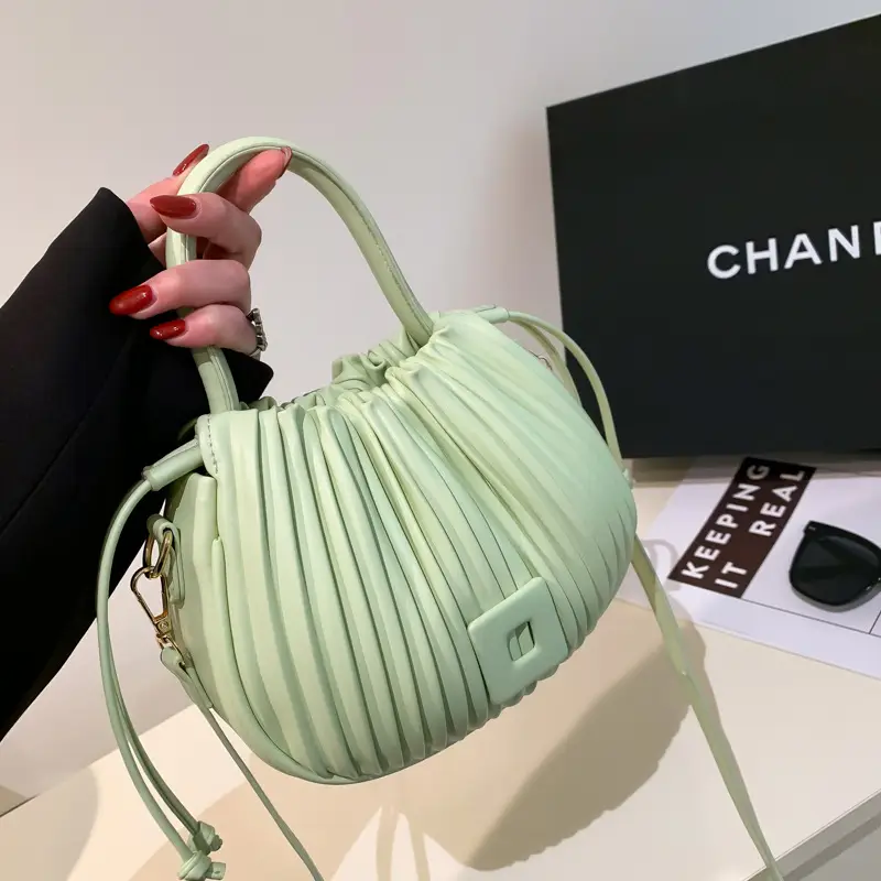 Pink Pleated Bucket Bag for Women
