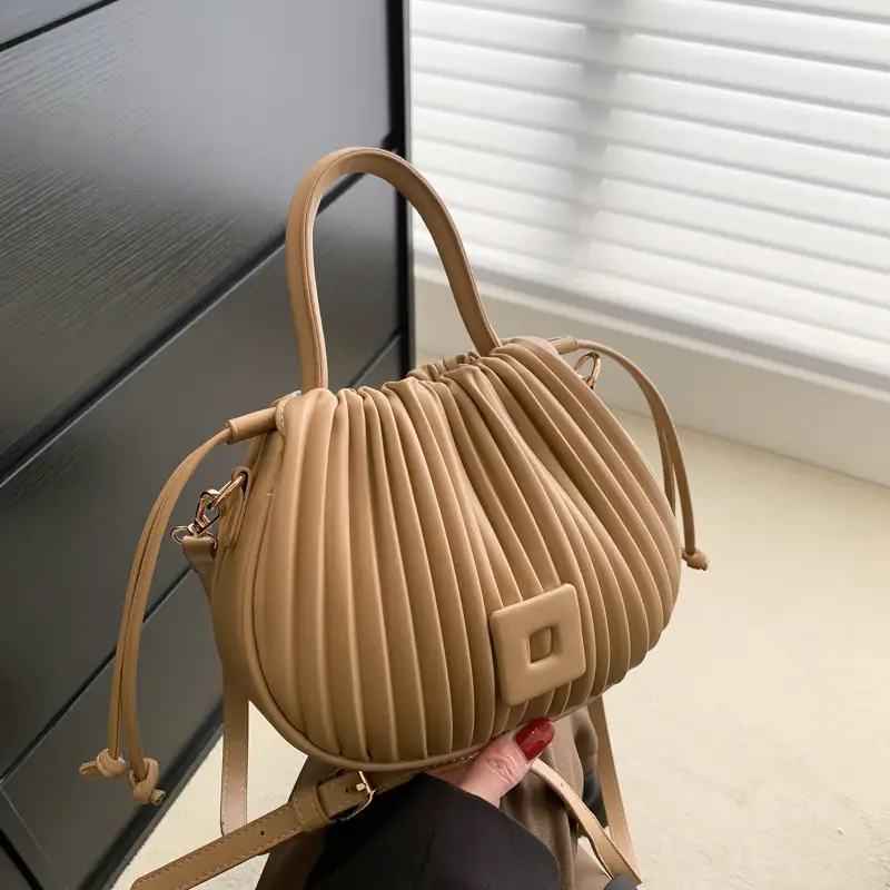Pink Pleated Bucket Bag for Women