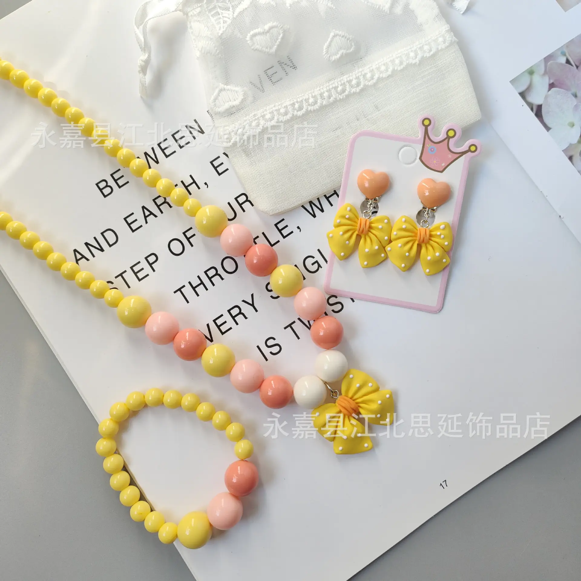 Cartoon Girl Blue Beaded Jewelry Set with Bow Laces — feature 16
