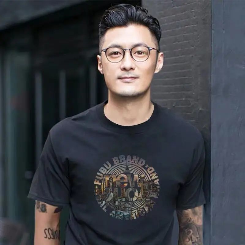 Men Black China Graphic T-Shirt Loose Fit Cotton Summer