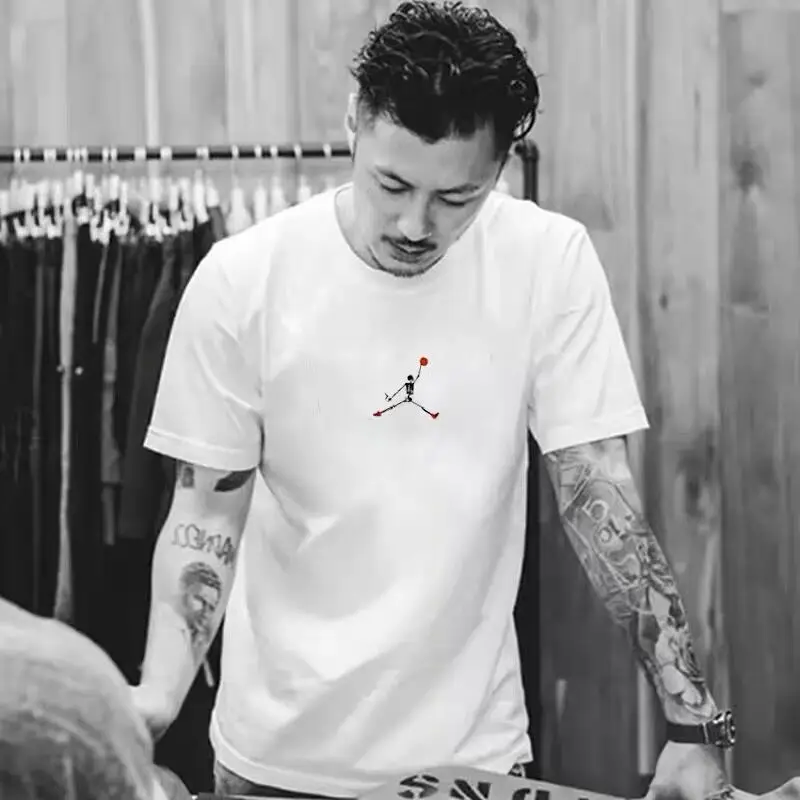 Men Black China Graphic T-Shirt Loose Fit Cotton Summer