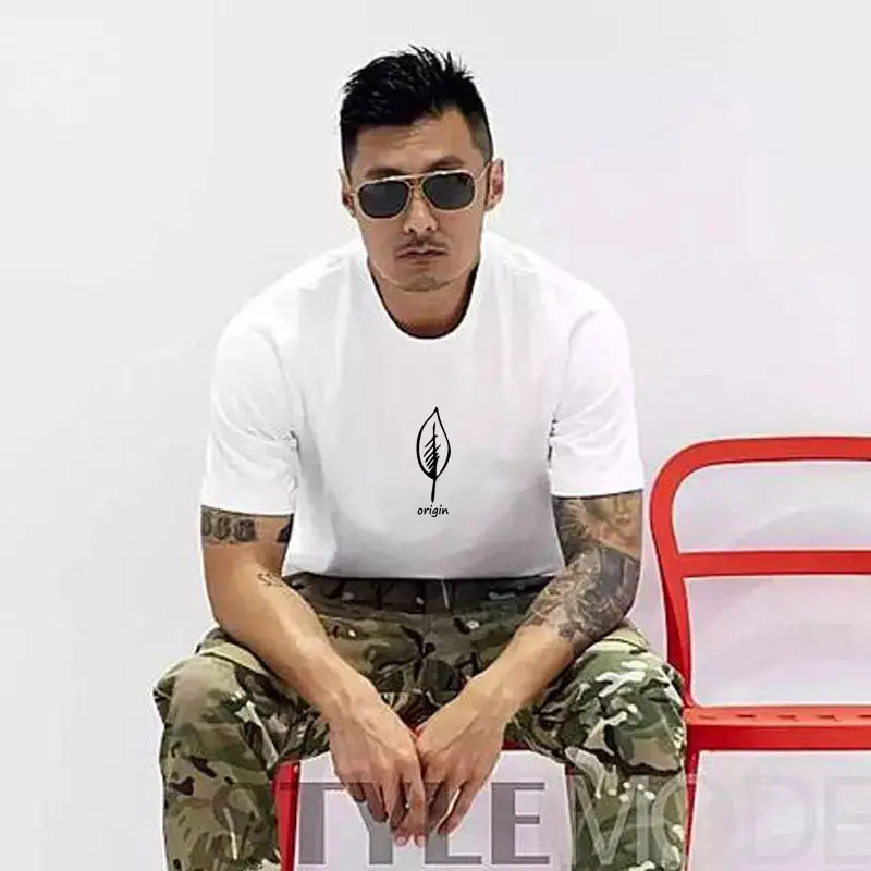 Men Black China Graphic T-Shirt Loose Fit Cotton Summer