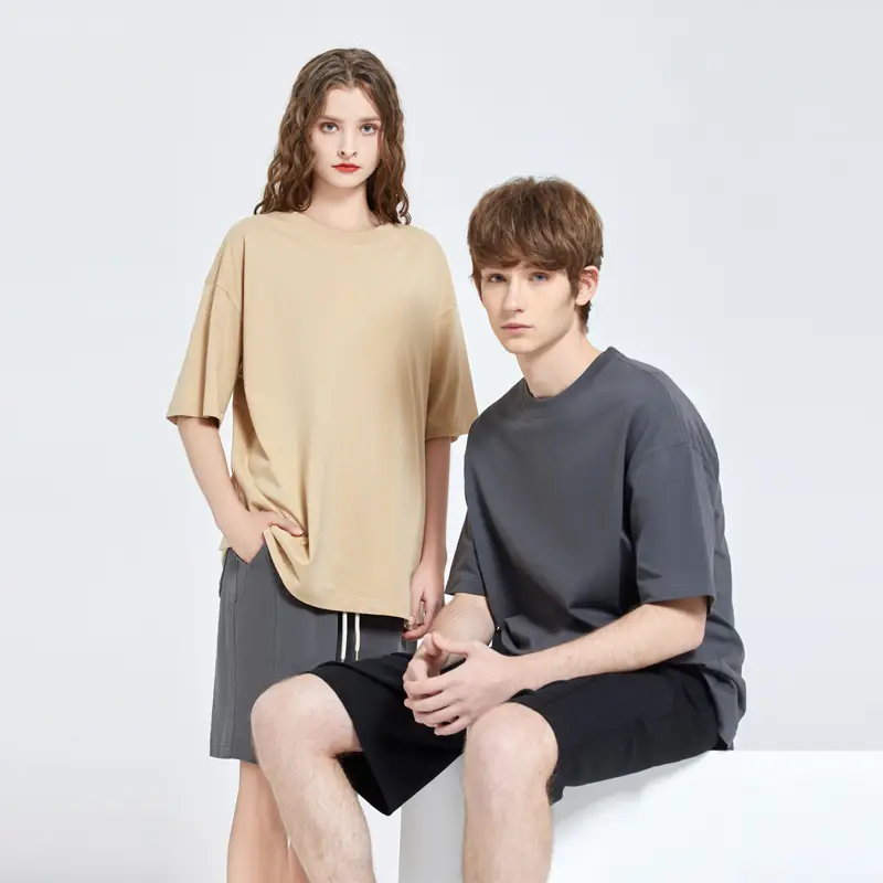 Dengjue Men Navy Cotton T-Shirt 210g Loose Drop Shoulder - Image 9
