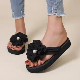 2023 White Flower Flip-Flops Women's Thick Sole Beach Sandals