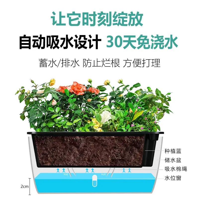 1 Cross-Border Manufacturer Family Balcony Vegetable Pot Strawberry Plastic Flower Pot Self-Watering Self-Absorbing Lazy Flower Pot