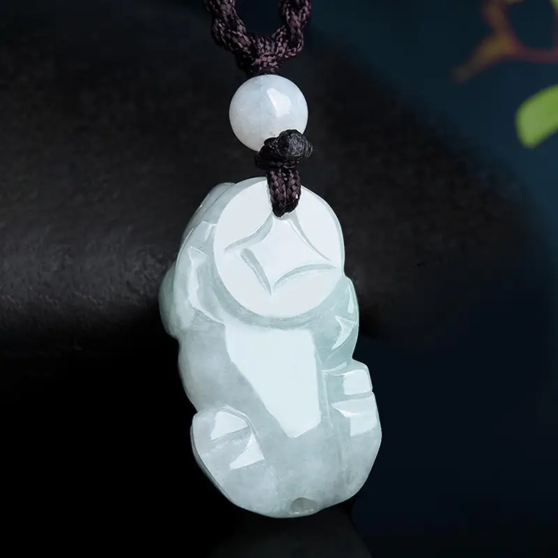 Small Pixiu Jade Pendant with Orange Crystal