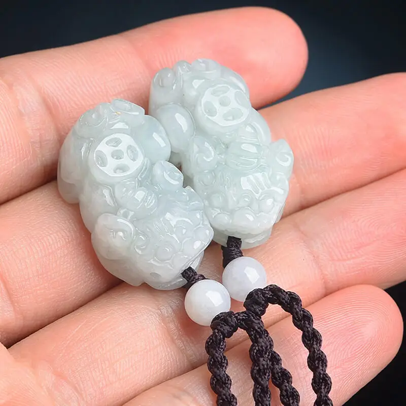 Small Pixiu Jade Pendant with Orange Crystal