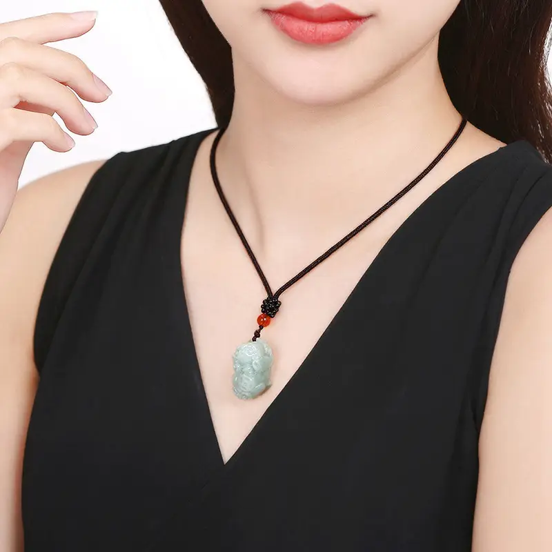 Small Pixiu Jade Pendant with Orange Crystal