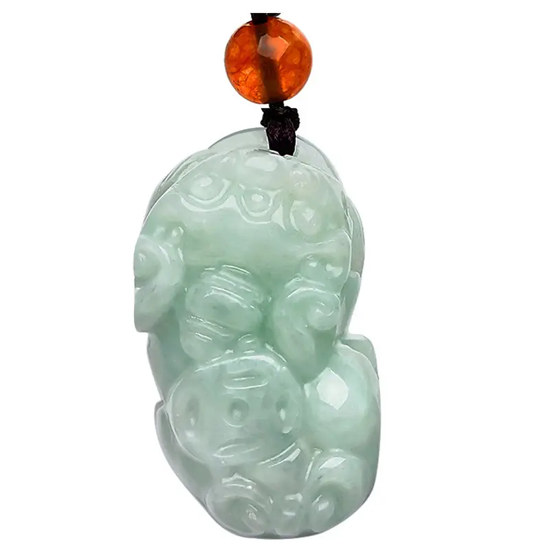 Small Pixiu Jade Pendant with Orange Crystal