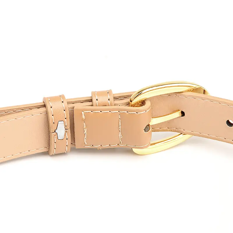 Women's Brown Leather Pin Buckle Belt with Gold Plated Ring - Image 9