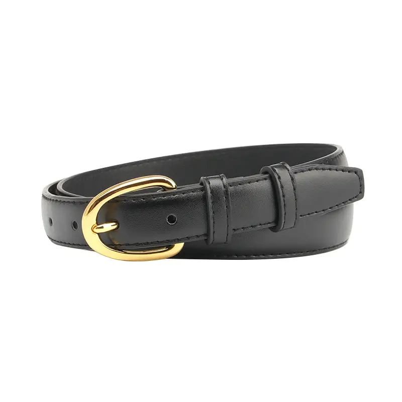 Women's Brown Leather Pin Buckle Belt with Gold Plated Ring - Image 10