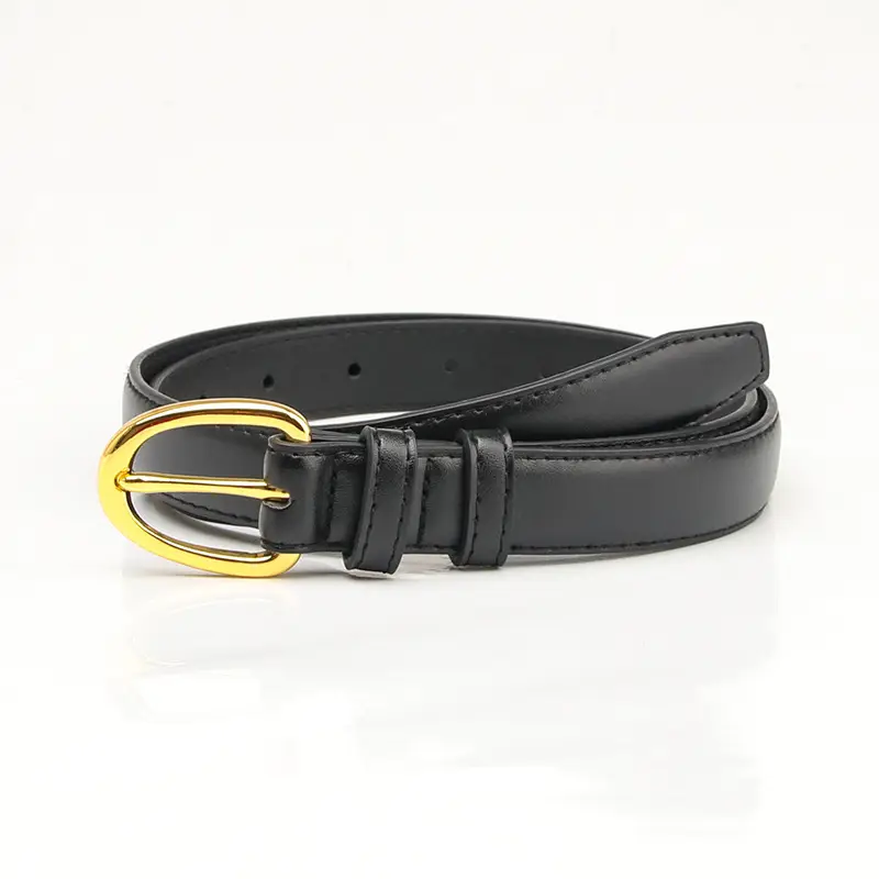 Women's Brown Leather Pin Buckle Belt with Gold Plated Ring - Image 2