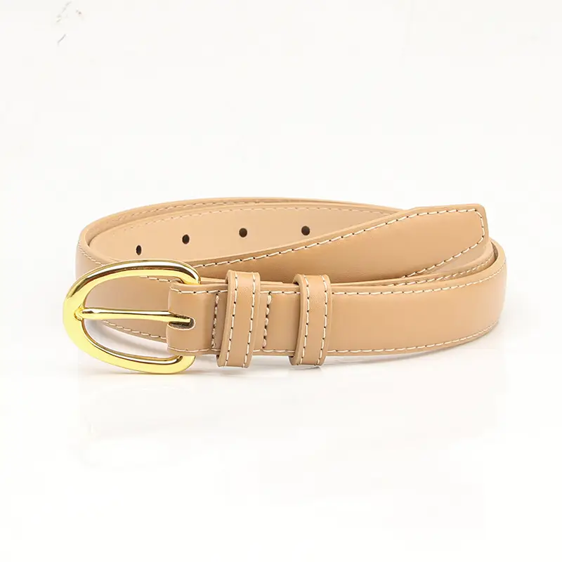 Women's Brown Leather Pin Buckle Belt with Gold Plated Ring - Image 3