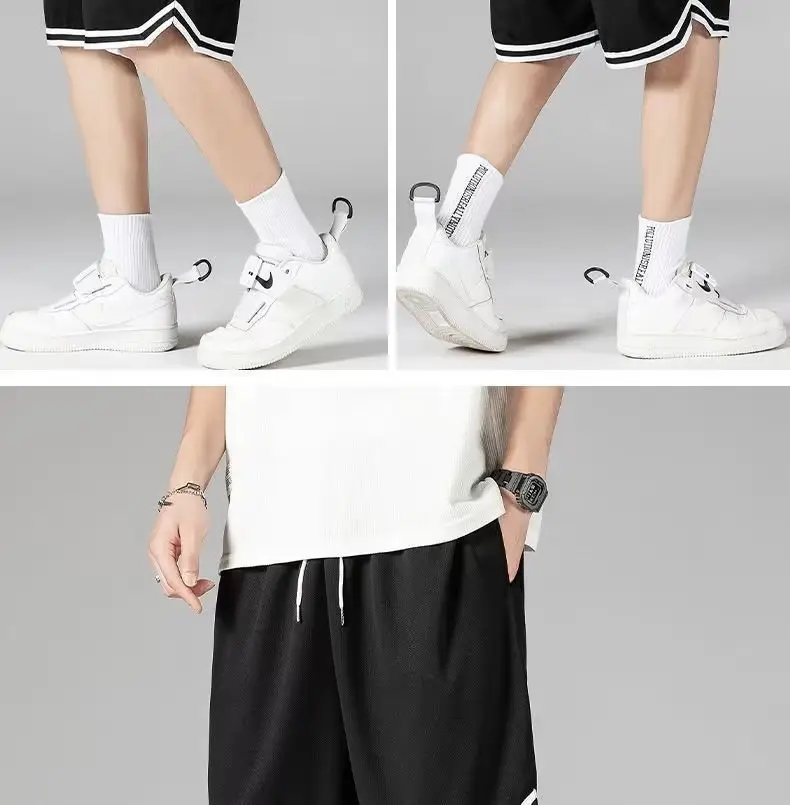 Men's White Basketball Shorts with Black Trim — feature 11