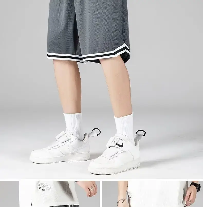 Men's White Basketball Shorts with Black Trim — feature 13