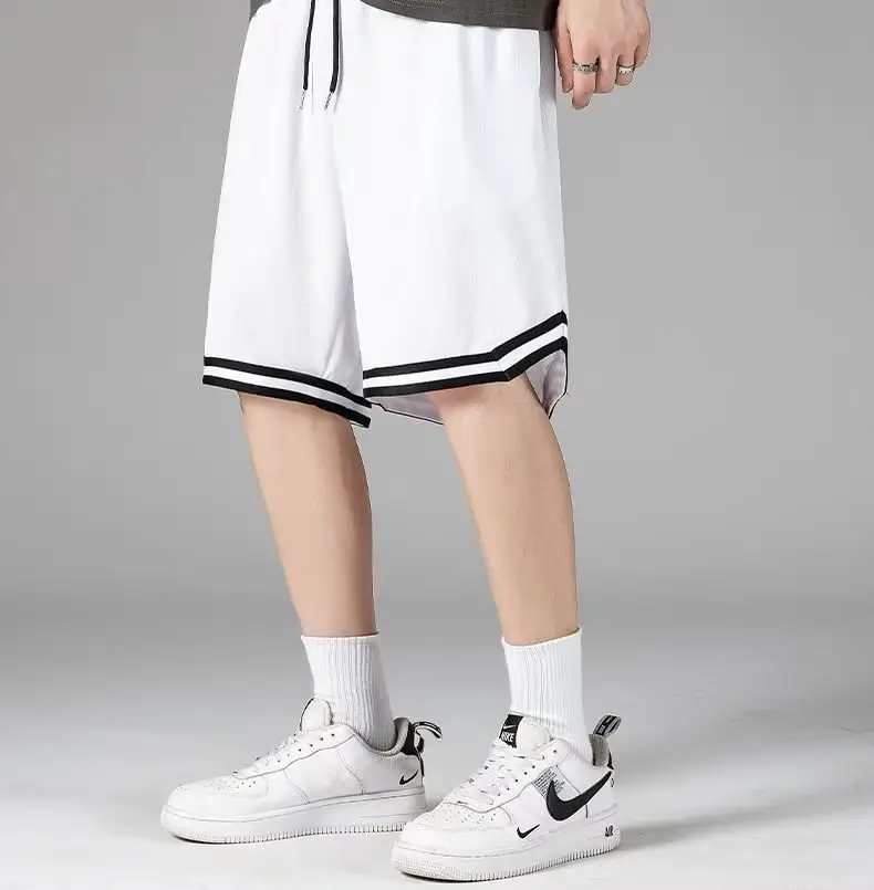 Men's White Basketball Shorts with Black Trim — feature 15