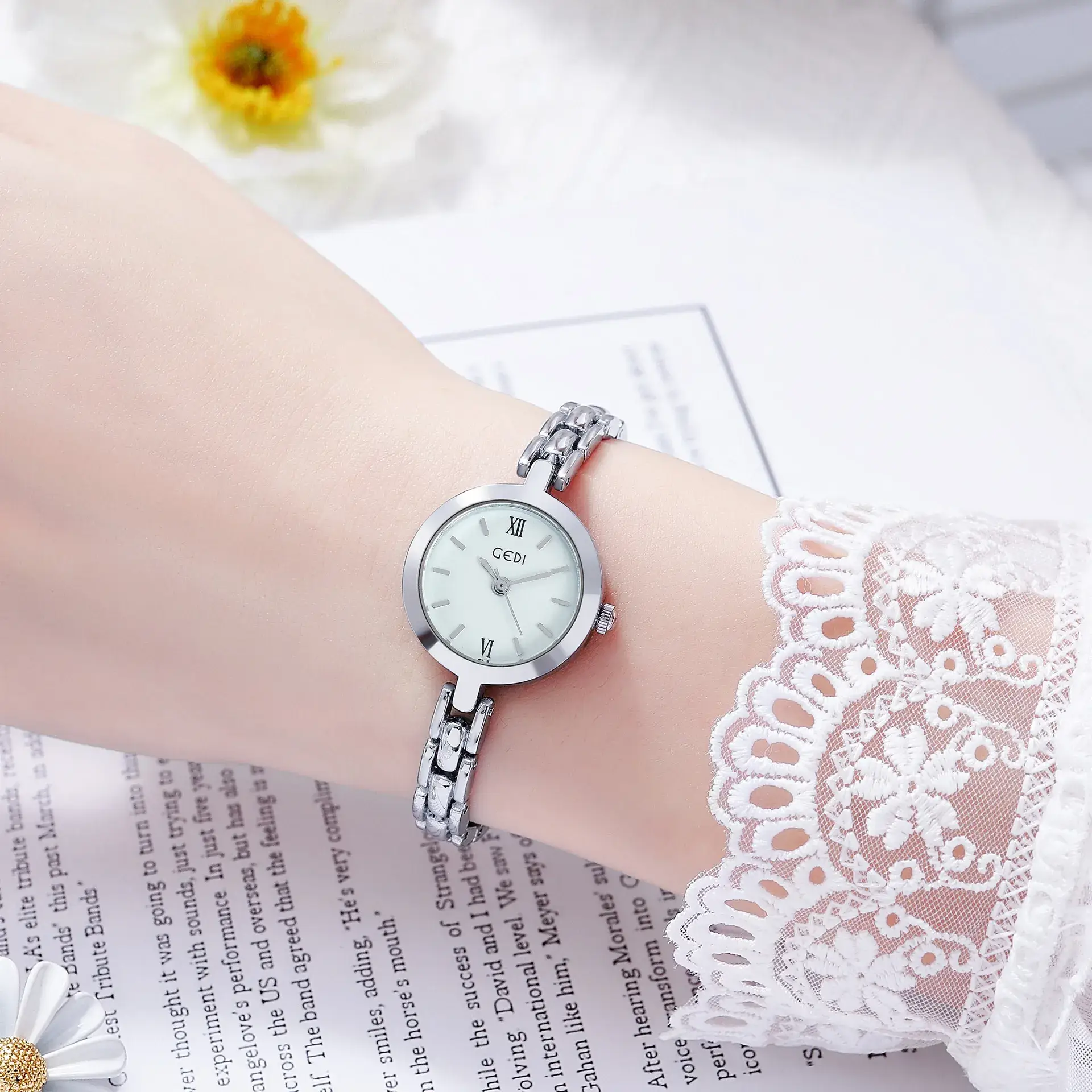 Goldie Korean Style Women's Quartz Watch with Silver Band - Image 5