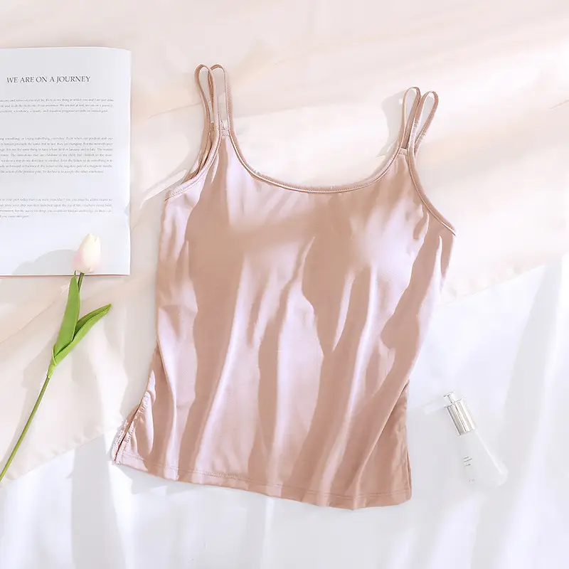 Coconut oil skin beauty with chest pad camisole Acetate silk soft cotton base Cup integrated loose thin home wear