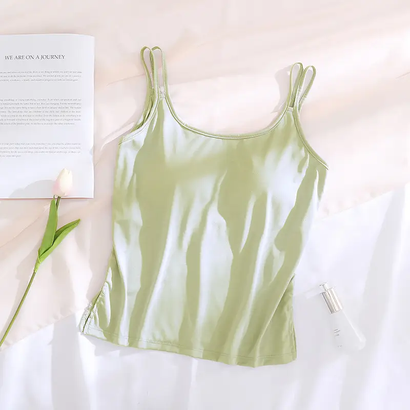 Coconut oil skin beauty with chest pad camisole Acetate silk soft cotton base Cup integrated loose thin home wear