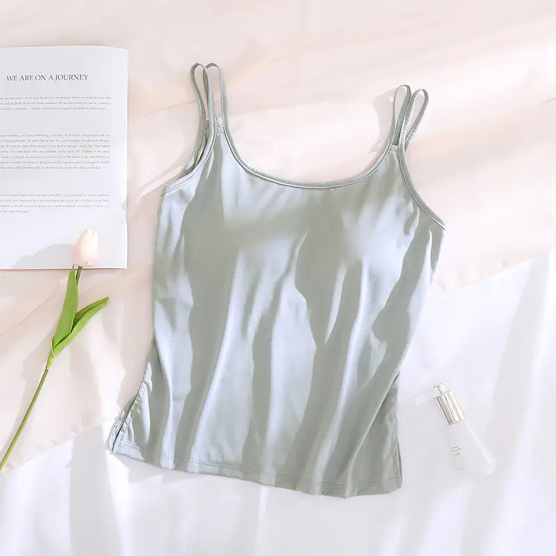 Coconut oil skin beauty with chest pad camisole Acetate silk soft cotton base Cup integrated loose thin home wear