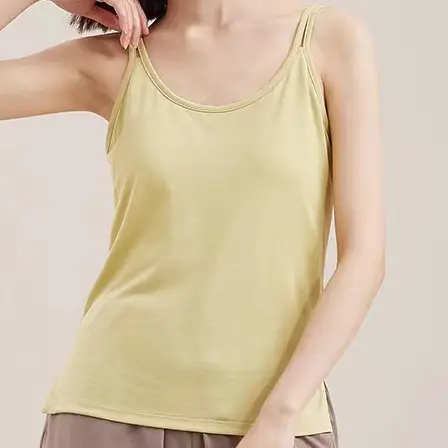 Coconut oil skin beauty with chest pad camisole Acetate silk soft cotton base Cup integrated loose thin home wear