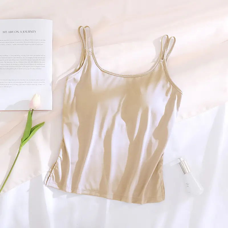 Coconut oil skin beauty with chest pad camisole Acetate silk soft cotton base Cup integrated loose thin home wear