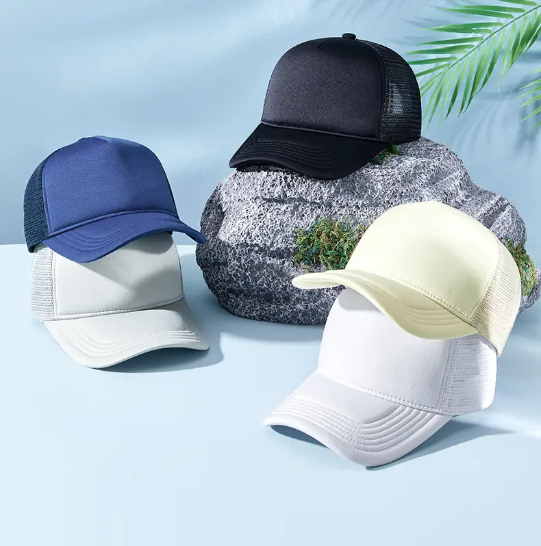 Blue Mesh Truck Cap with High Skull Top Design — feature 9