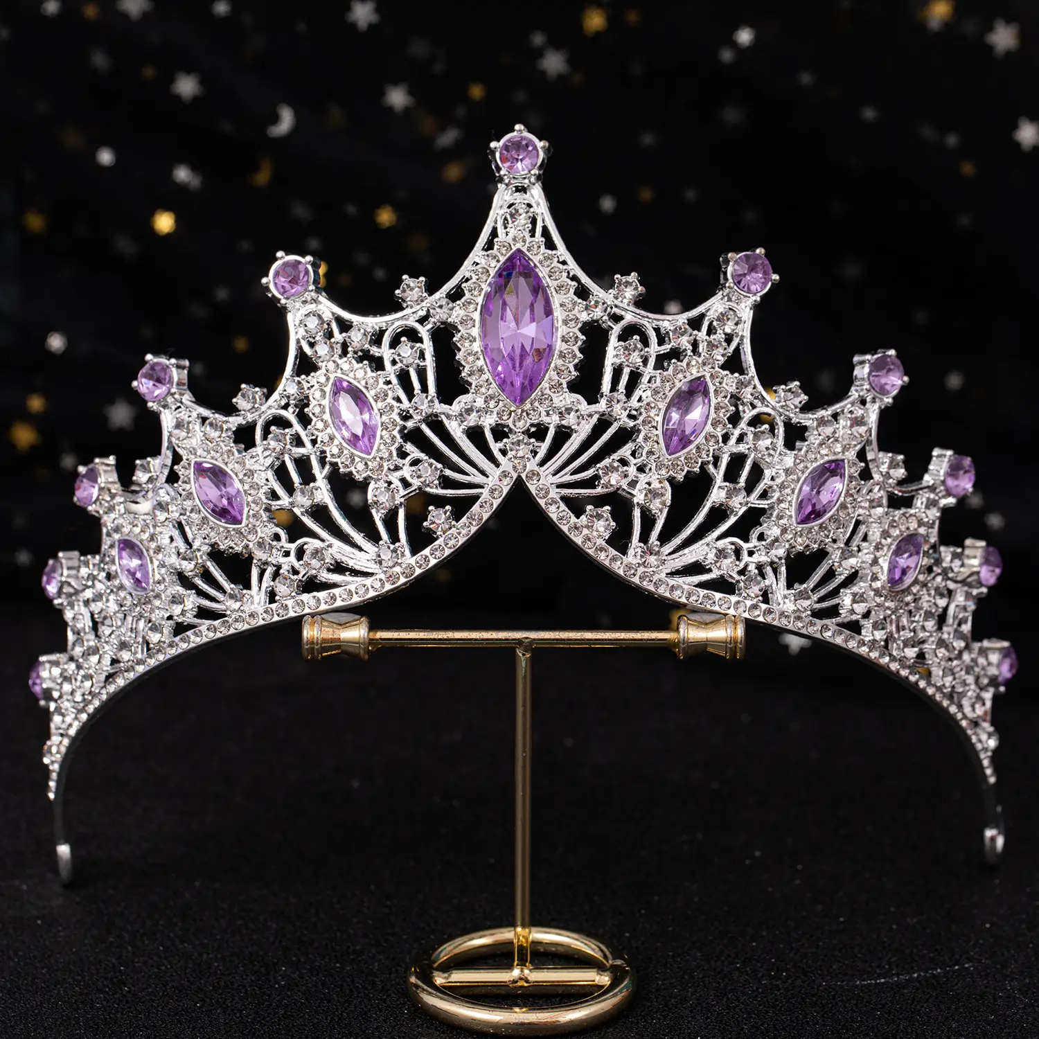 Purple Crystal Bridal Crown Hair Accessory - Image 2