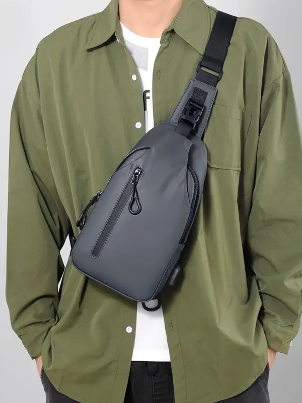 USB Leather Crossbody Bag Water Repellent Small - Image 6