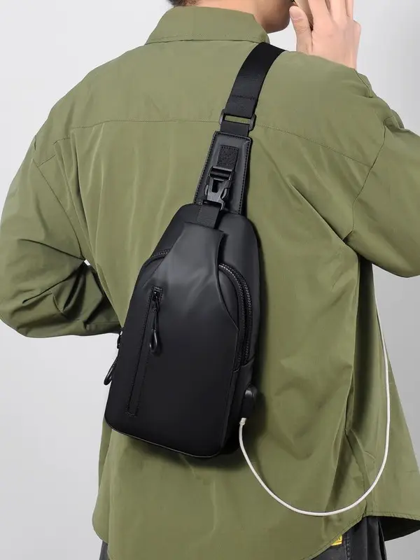 USB Leather Crossbody Bag Water Repellent Small - Image 7