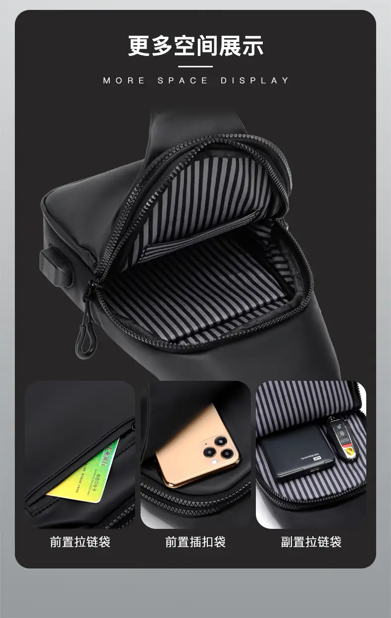 USB Leather Crossbody Bag Water Repellent Small — feature 9