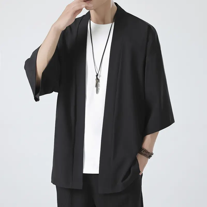 Men's 2023 Summer Loose Chinese Trench Coat Ice Silk Light Green - Image 11
