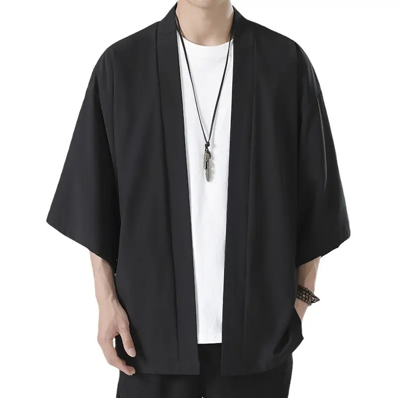 Men's 2023 Summer Loose Chinese Trench Coat Ice Silk Light Green - Image 12