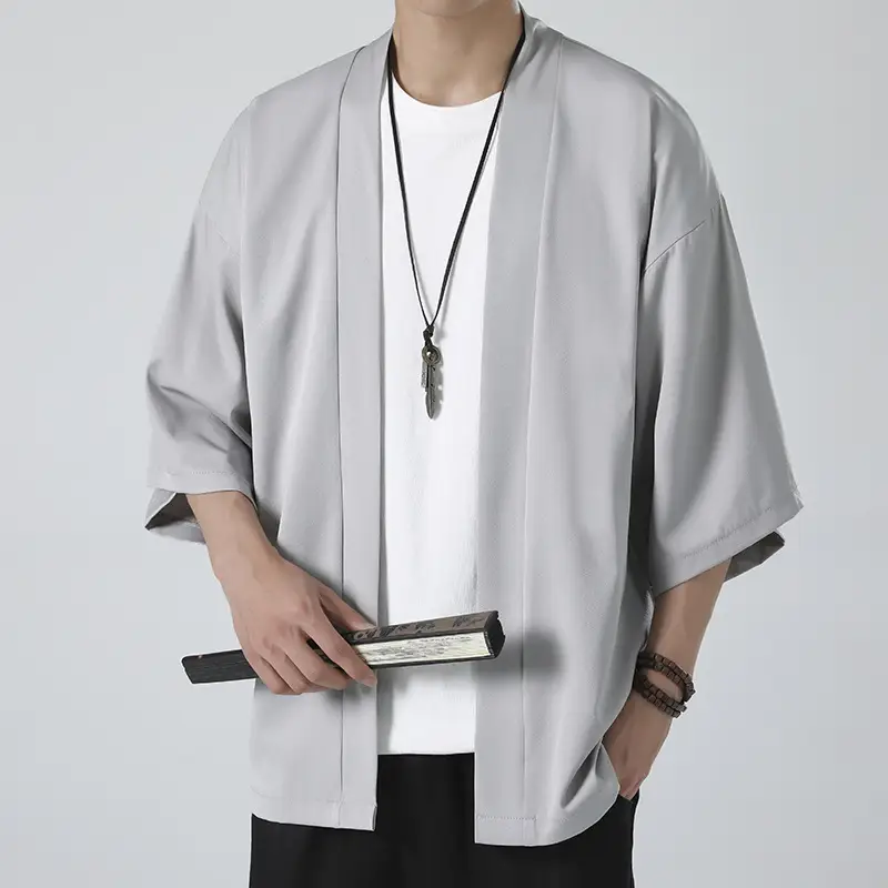 Men's 2023 Summer Loose Chinese Trench Coat Ice Silk Light Green - Image 2