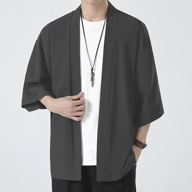 Men's 2023 Summer Loose Chinese Trench Coat Ice Silk Light Green - Image 3
