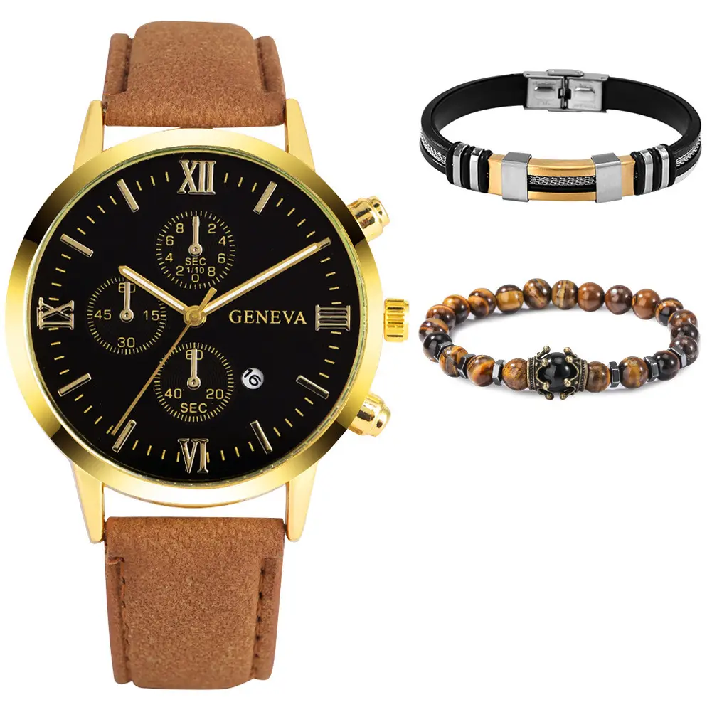 Men's Stainless Steel Watch with Beaded Bracelet Set - Image 11