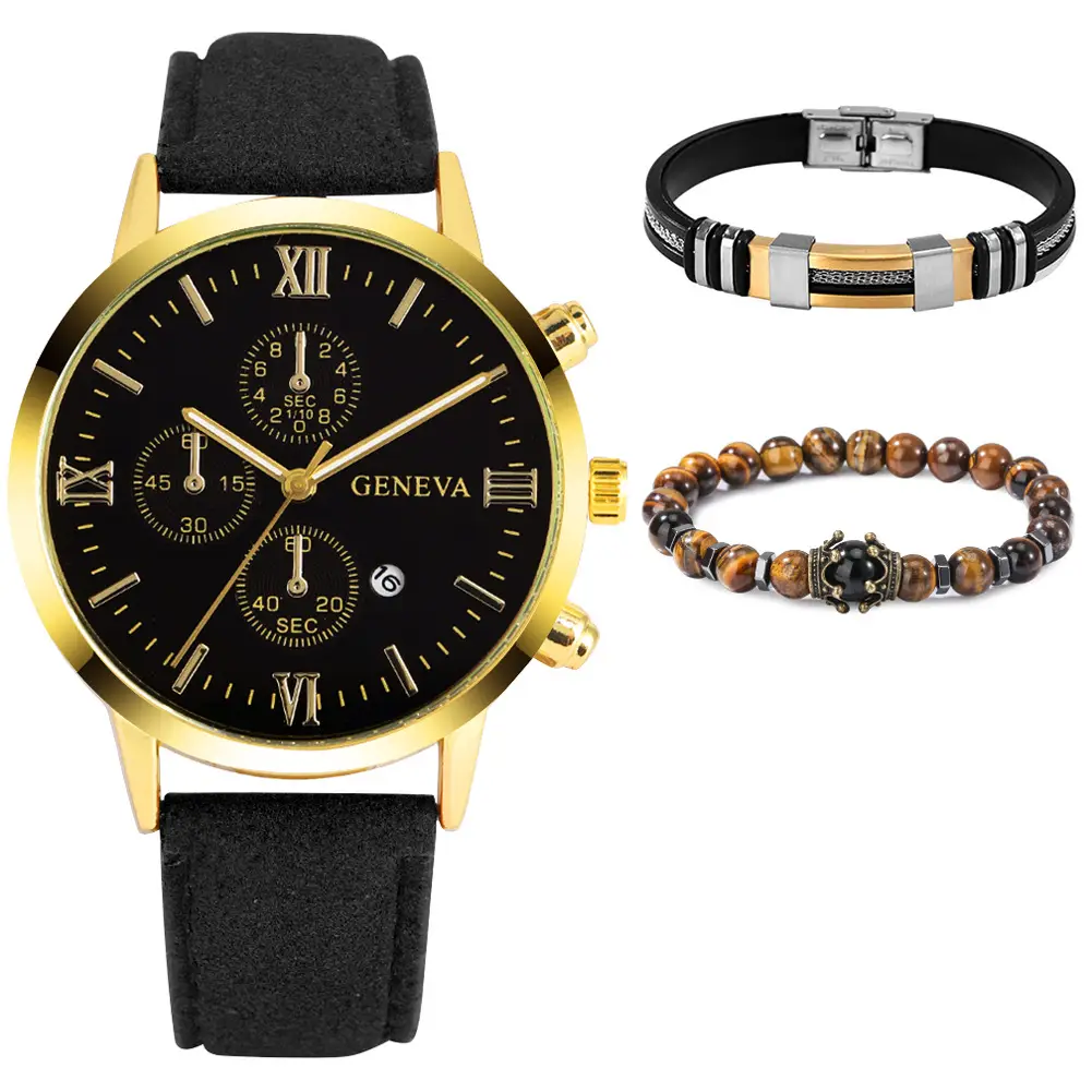 Men's Stainless Steel Watch with Beaded Bracelet Set - Image 12
