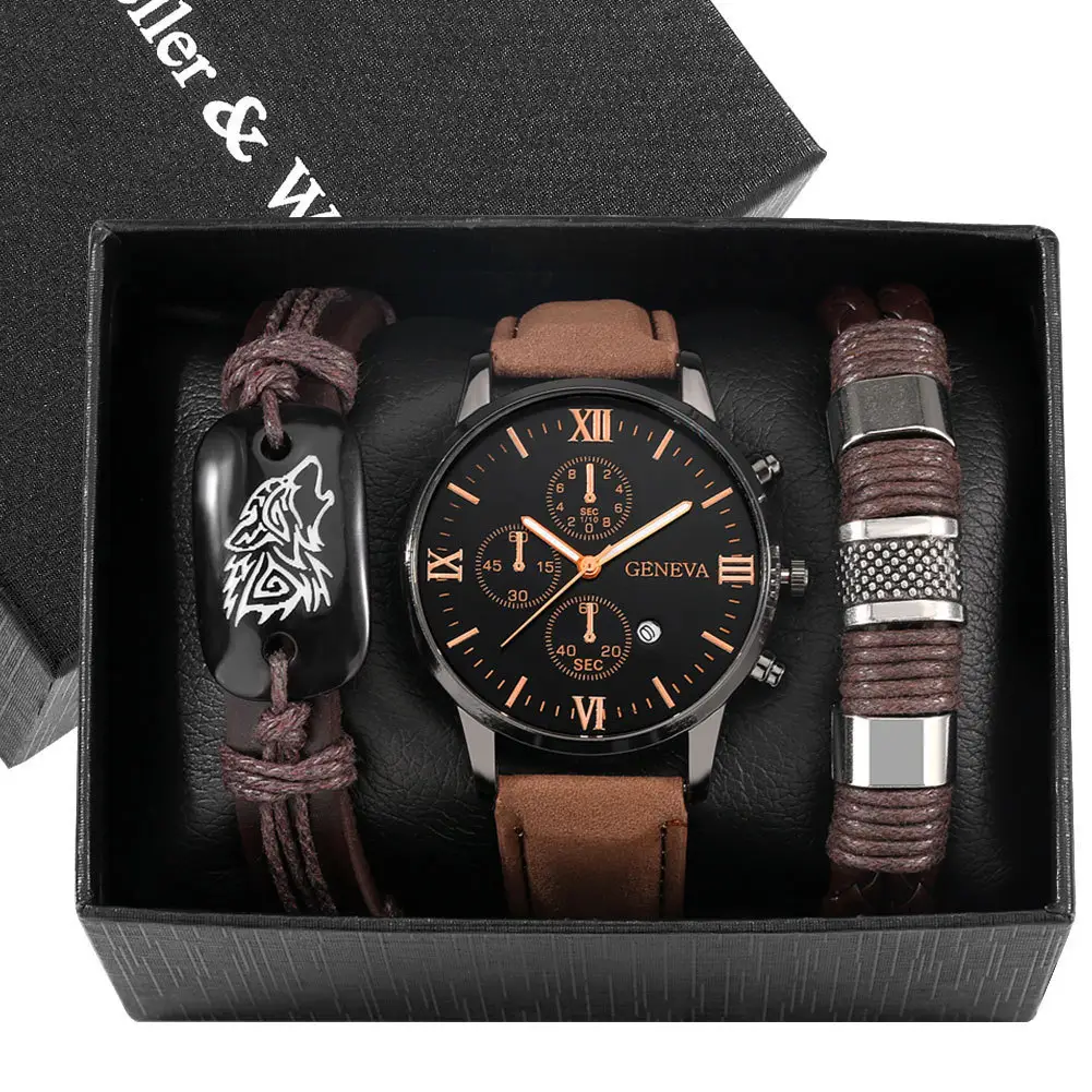 Men's Stainless Steel Watch with Beaded Bracelet Set - Image 8