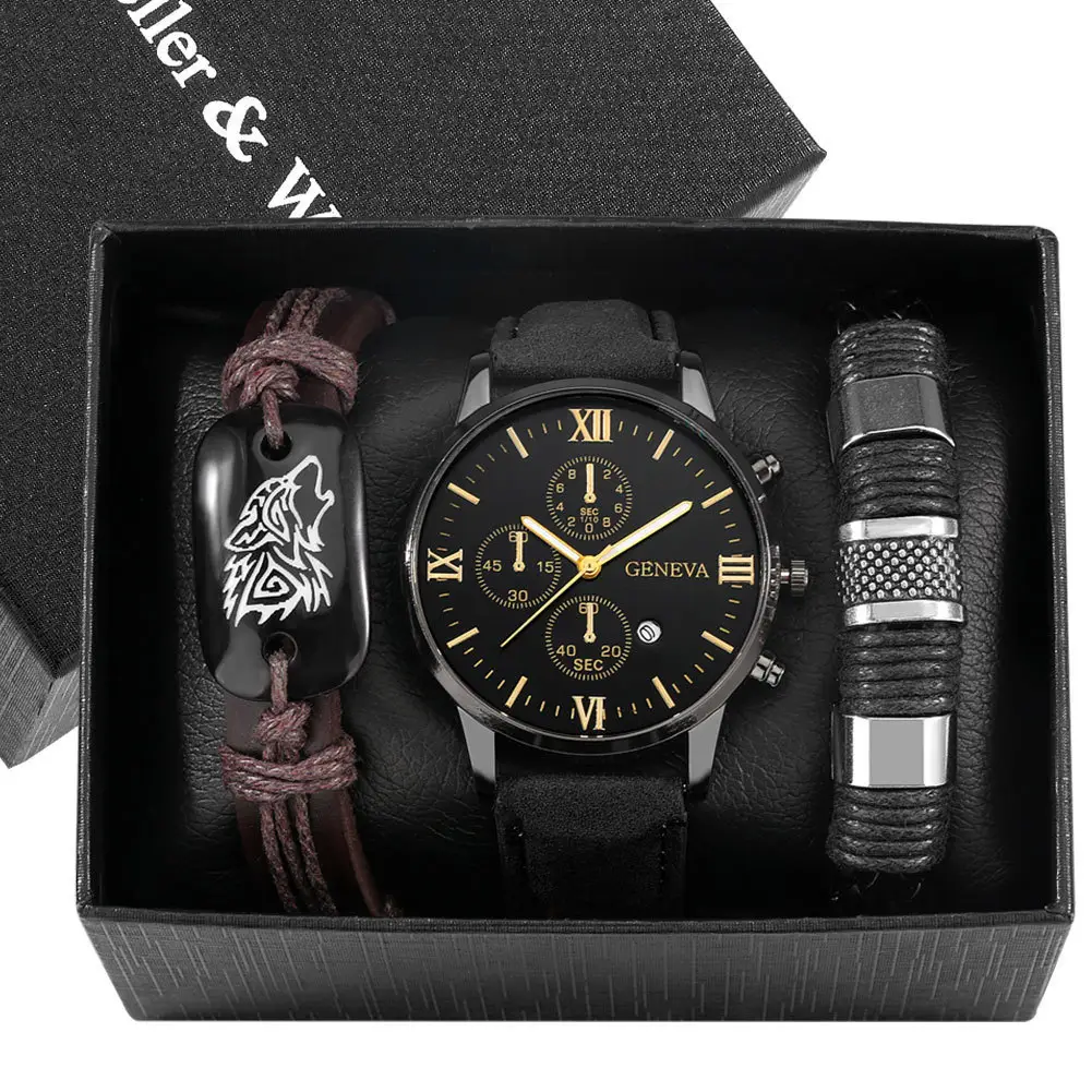 Men's Stainless Steel Watch with Beaded Bracelet Set - Image 9