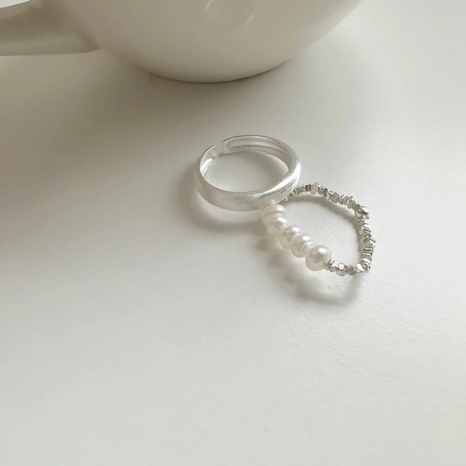 S925 Sterling Silver Pearl Ring Red Book All Match — feature 1