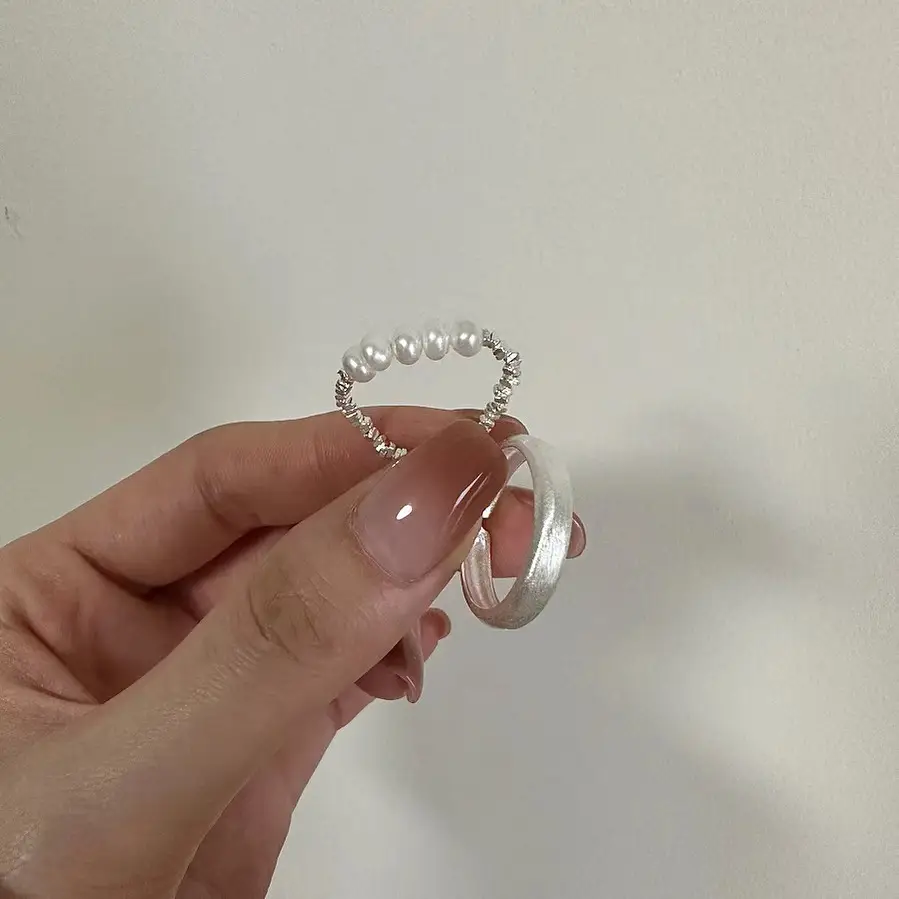 S925 Sterling Silver Pearl Ring Red Book All Match — feature 4