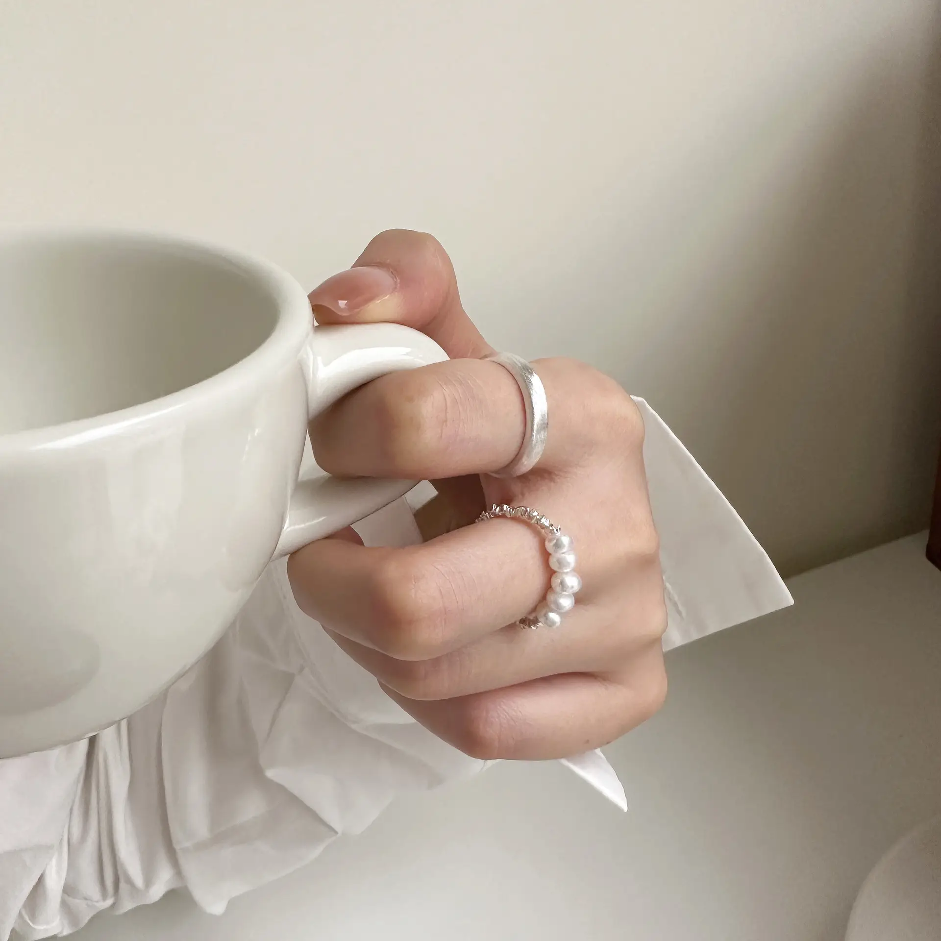 S925 Sterling Silver Pearl Ring Red Book All Match — feature 7