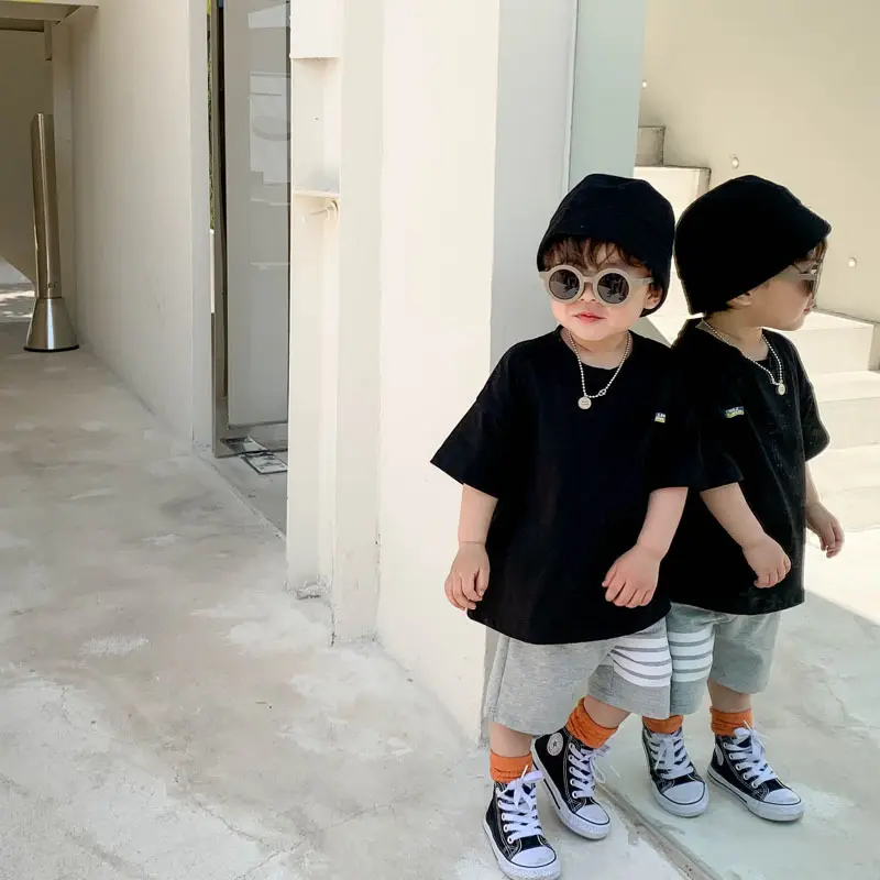100% Cotton Baby Ring Print T-Shirt White Black Striped Shorts - Image 5